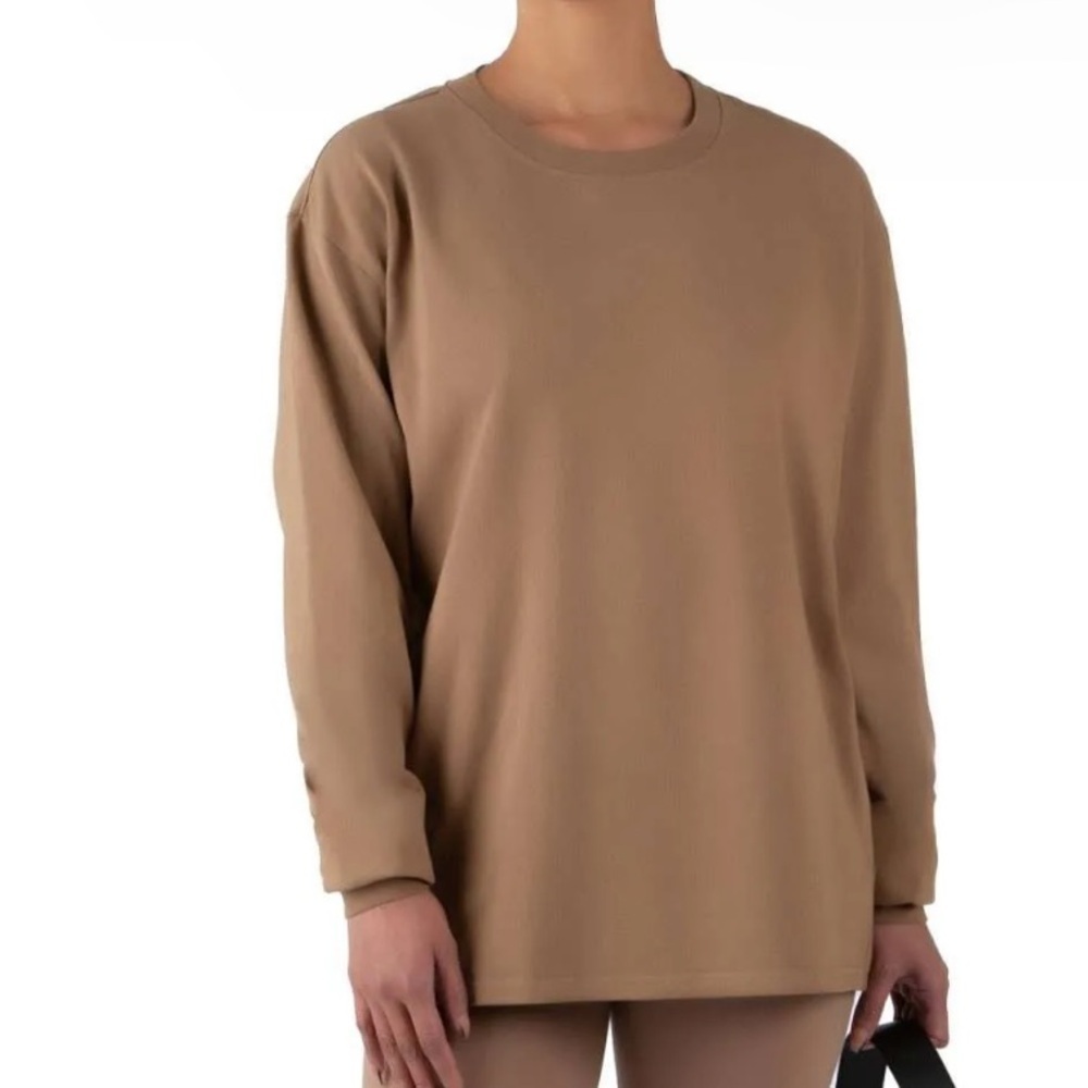 Good American Essential Long Sleeve Crewneck Top Putty Brown size 1/2 small S/M - Picture 2 of 12